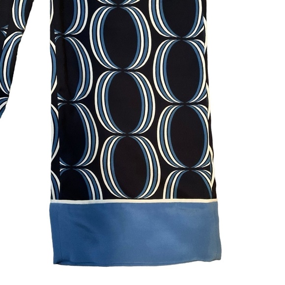 St John Geometric Blue Pull On Silk Pants Sz 2 Navy Resortwear - Picture 2 of 11